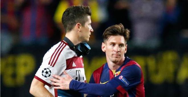 Lewandowski y Messi, durante un Bayern-Barcelona.