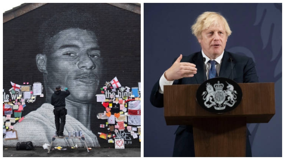 Mural en homenaje a Rashford y Boris Johnson.