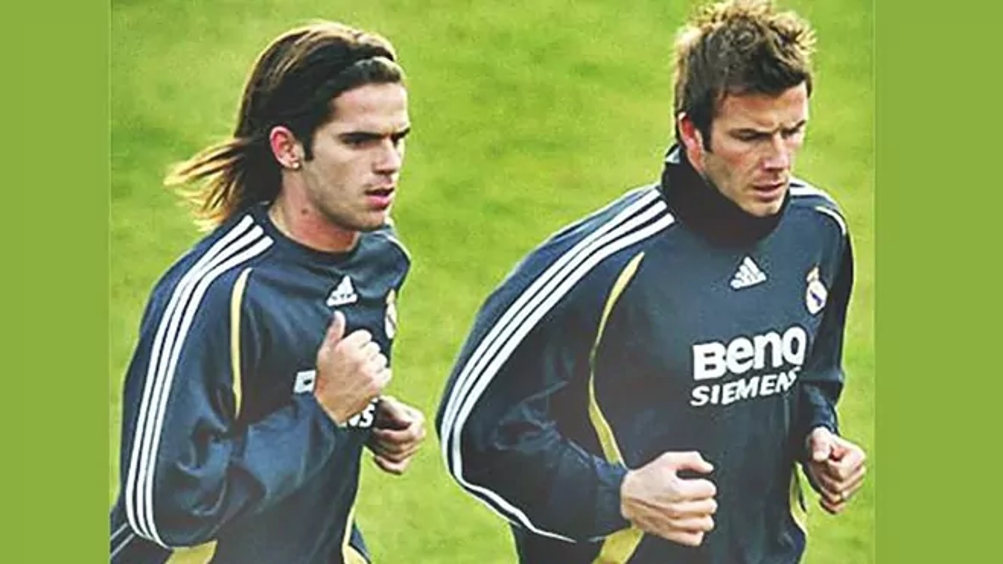 Fernando Gago junto a David Beckham en un entrenamiento con el Real...