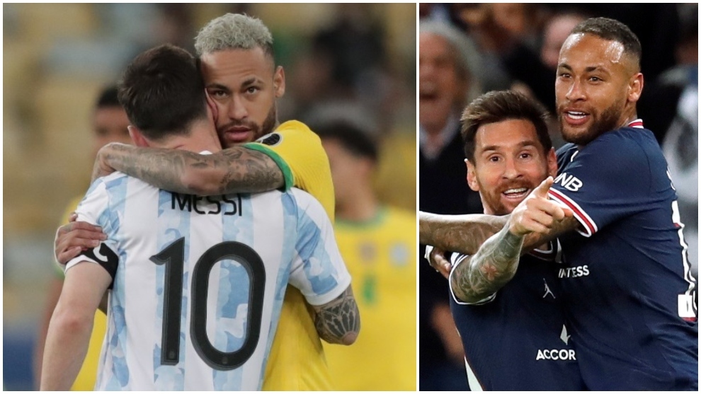 Messi y Neymar por sus selecciones nacionales y por el PSG.