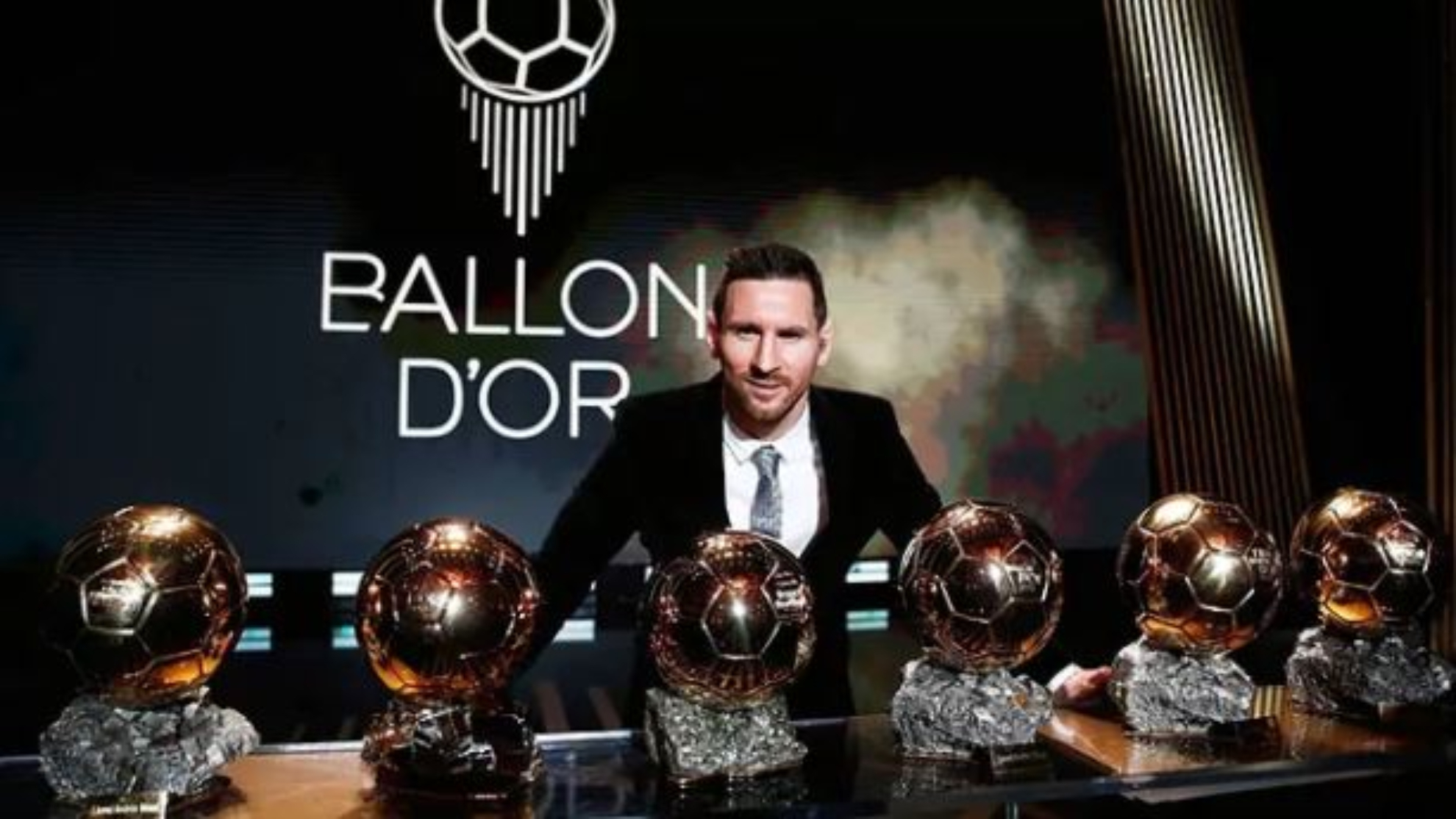Leo Messi con sus seis balones de oro