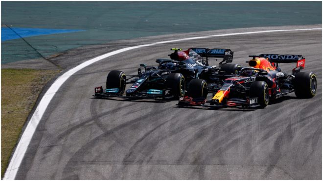 Hamilton y Verstappen, en la carrera de Brasil.