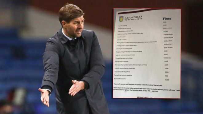 Las multas de Steven Gerrard en el Aston Villa