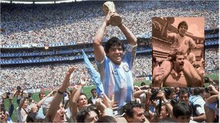 Roberto Cejas levanta a Maradona en el Azteca tras ganar a Alemania.