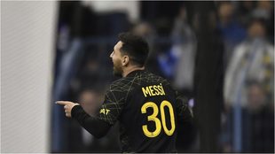 Messi festeja su gol en el amistoso jugado en Arabia Saudita.