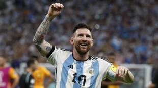 Lionel Messi festejando un gol en Qatar 2022