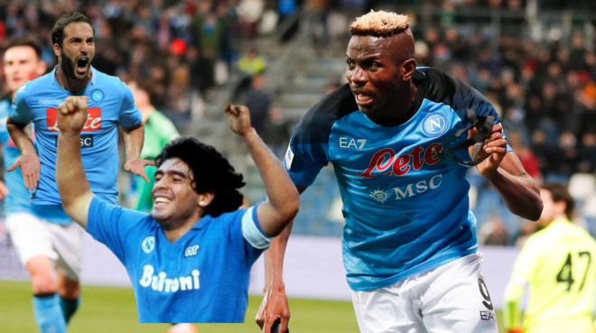 Un montaje con Maradona, Higuaín y Osimhen.